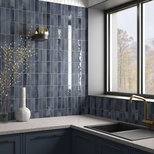 Soco Blue 2X6 Glossy Porcelain Subway Tile