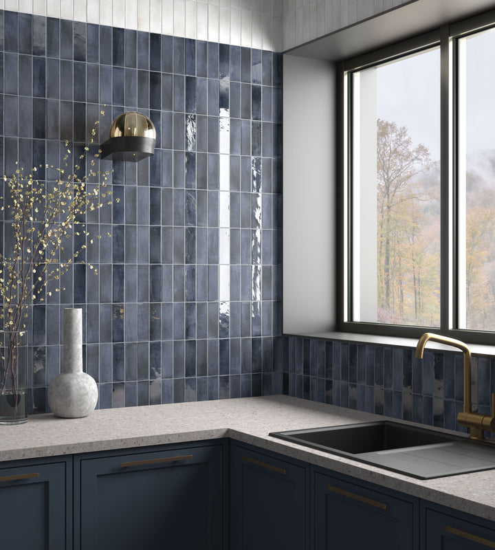 A interior view, featuring blue soco tile with a glossy texture, enhancing the overall ambiance.