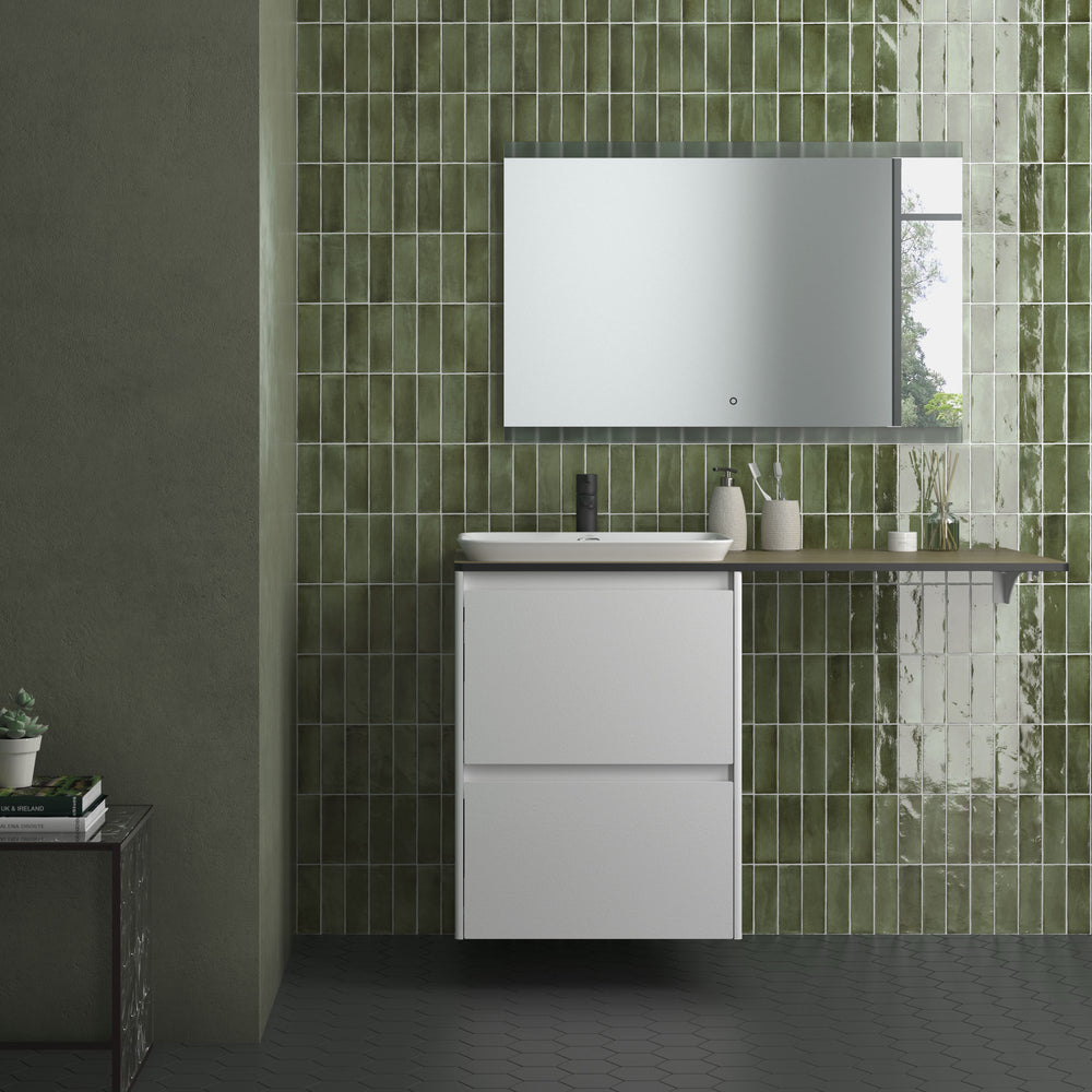 A room scene, featuring green soco tile with a glossy texture, enhancing the overall ambiance.
