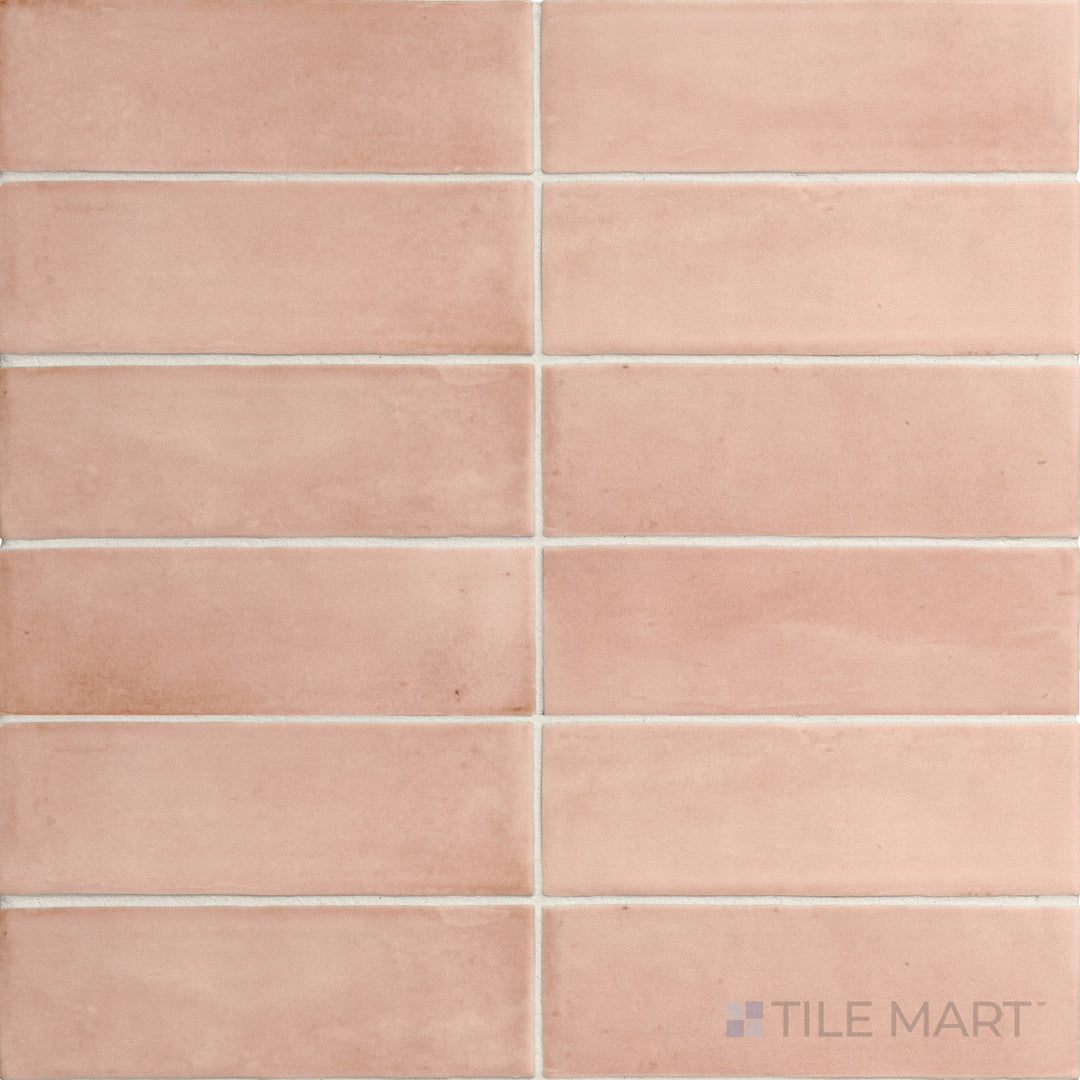 Flat perspective showcasing the pink soco tile, sized 2x6, with a smooth glaze that enhances its soft undertone.
