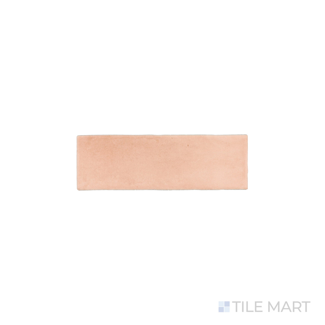 An angled look at the pink soco tile, highlighting its glossy finish and the boldness of its rich pigment.