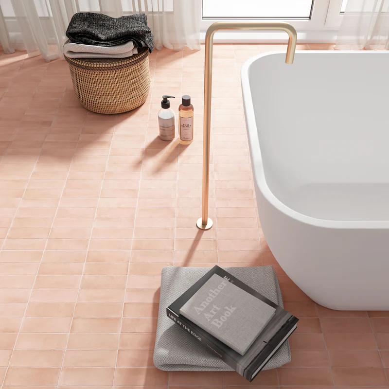 A room scene, featuring pink soco tile with a matte texture, offering a clean and contemporary feel.