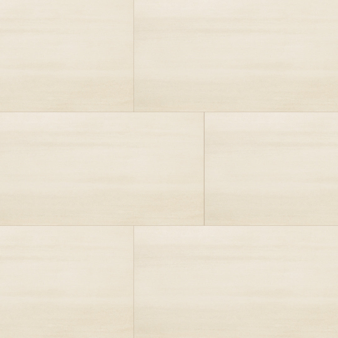 Top angle showcasing the ivory flow tile, sized 11.75x23.5, with a textured coating that enhances its rich pigment.