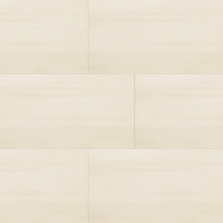 Top angle showcasing the ivory flow tile, sized 11.75x23.5, with a textured coating that enhances its rich pigment.