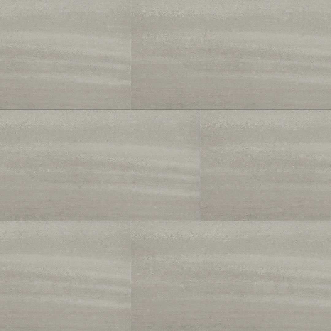 Bird's eye view showcasing the gray flow tile, sized 11.75x23.5, with a reflective sheen that enhances its vivid tint.
