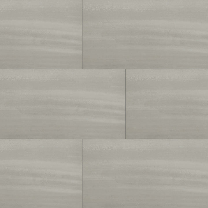 Bird's eye view showcasing the gray flow tile, sized 11.75x23.5, with a reflective sheen that enhances its vivid tint.