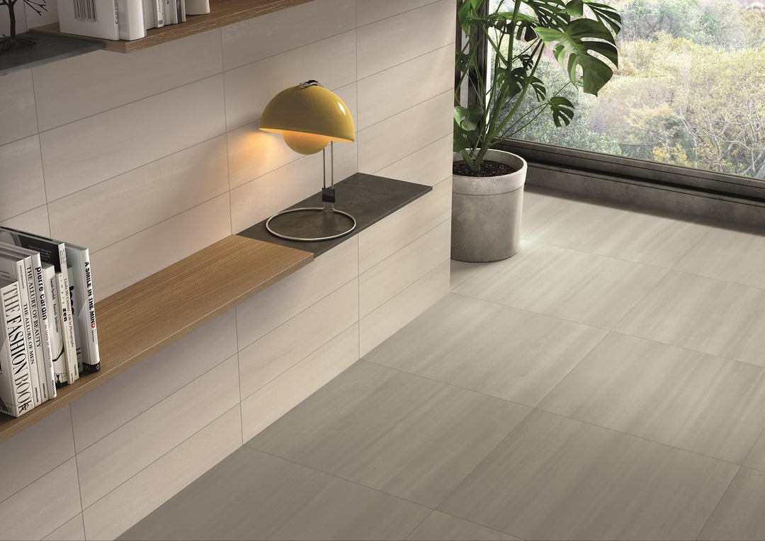 A interior view, featuring gray flow tile with a matte texture, enhancing the overall ambiance.
