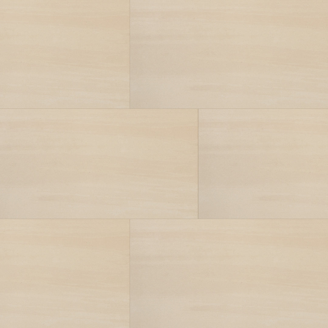 Top angle showcasing the beige flow tile, sized 11.75x23.5, with a smooth glaze that enhances its deep shade.