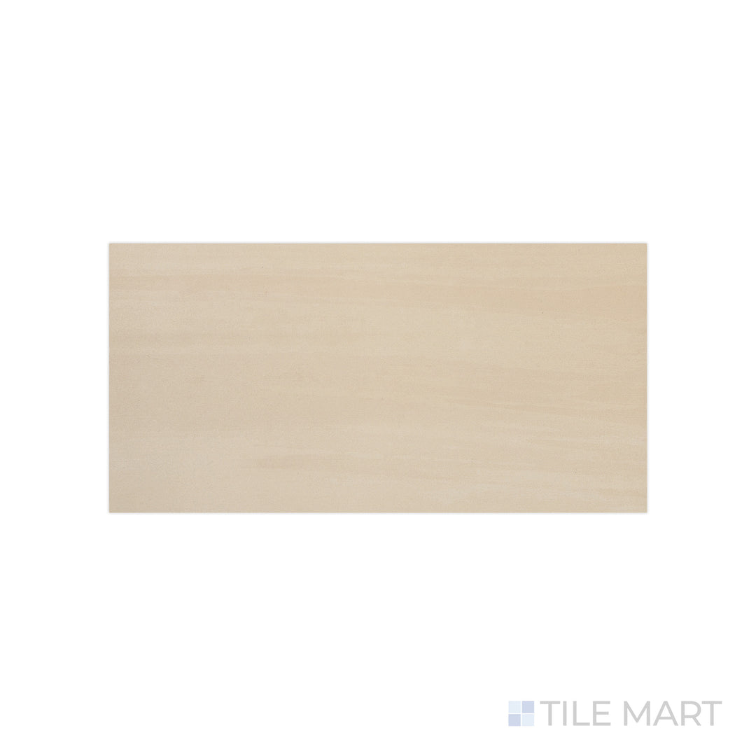 An angled look at the beige flow tile, highlighting its reflective sheen and the boldness of its rich pigment.