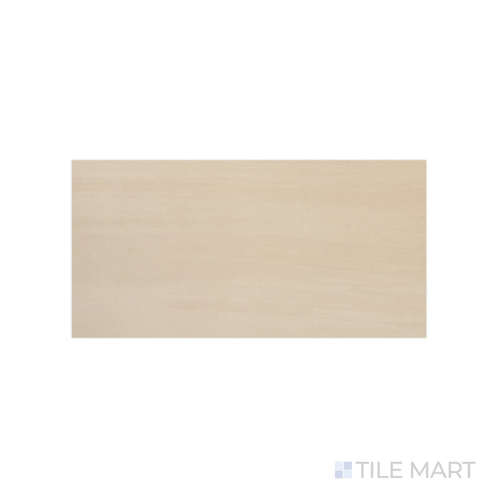 An angled look at the beige flow tile, highlighting its reflective sheen and the boldness of its rich pigment.