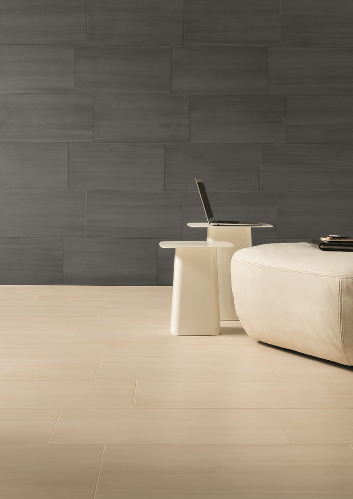 Deep dark gray with a matte finish gives Flow Dark Gray 12x24 porcelain tile a bold yet elegant presence.