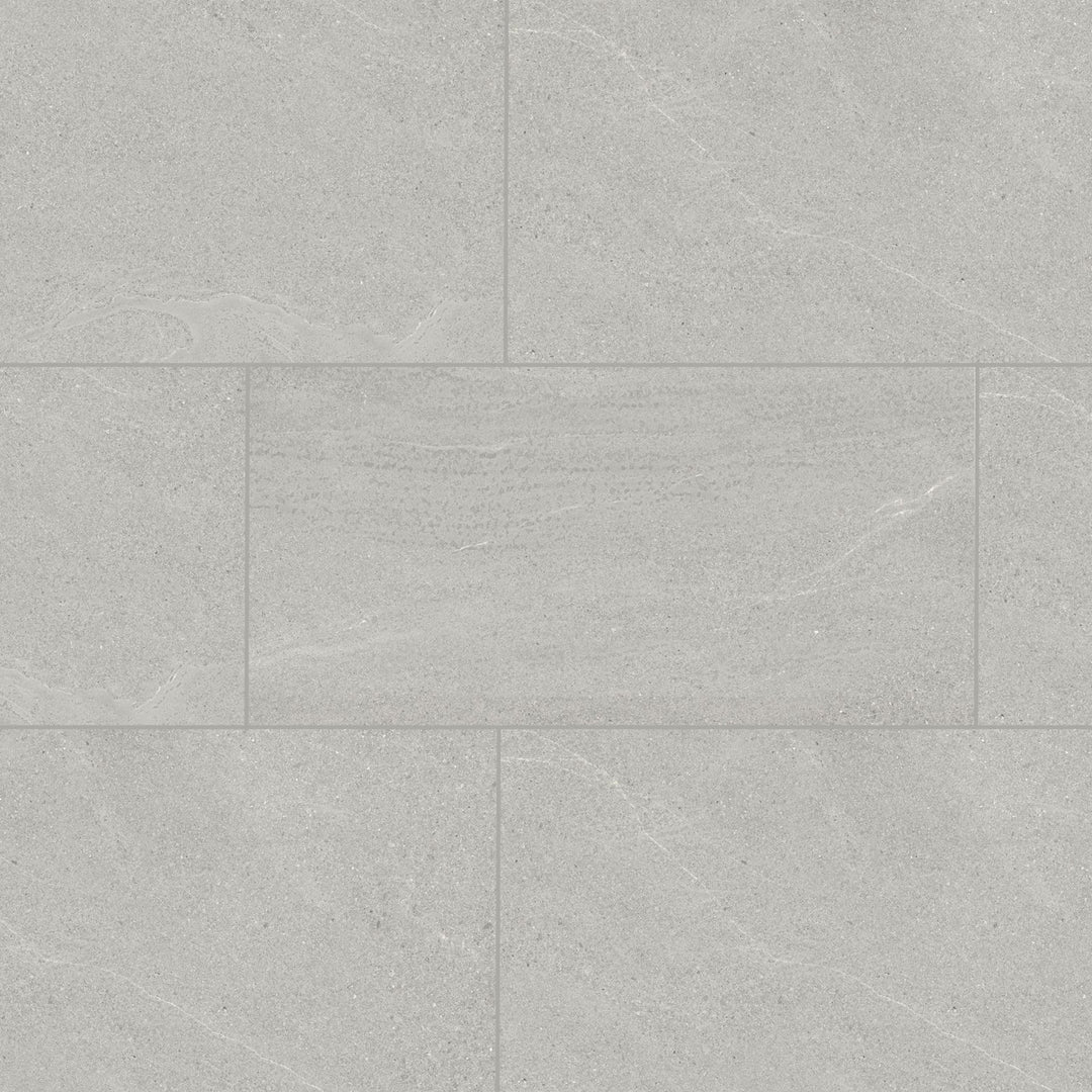 Bird's eye view showcasing the gray boston tile, sized 11.8x23.6, with a smooth glaze that enhances its soft undertone.