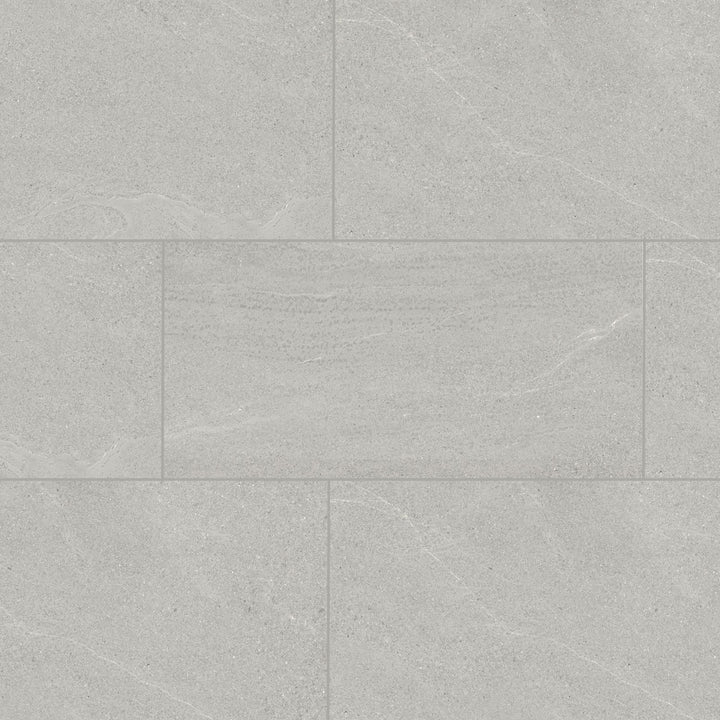 Bird's eye view showcasing the gray boston tile, sized 11.8x23.6, with a smooth glaze that enhances its soft undertone.