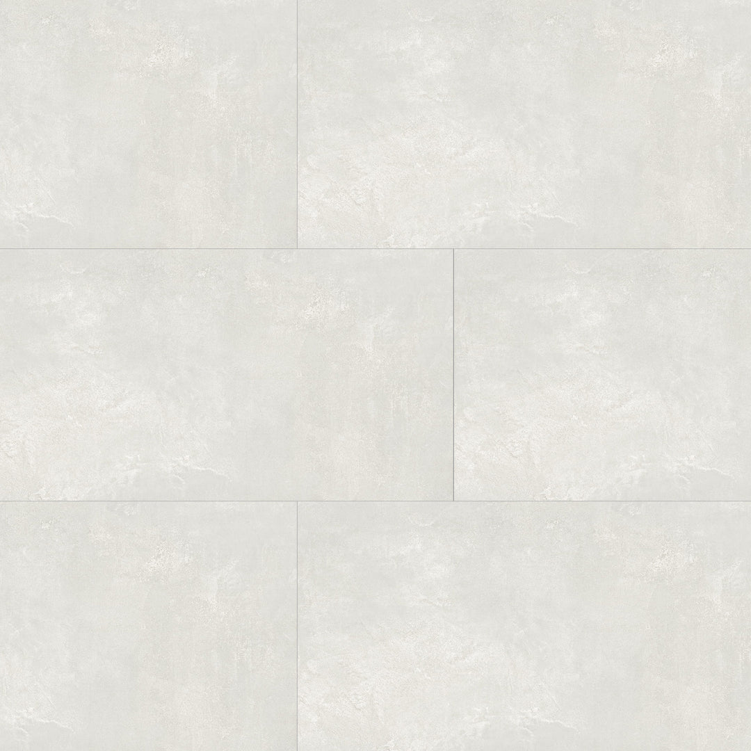 Top angle showcasing the white essential tile, sized 12x24, with a reflective sheen that enhances its deep shade.