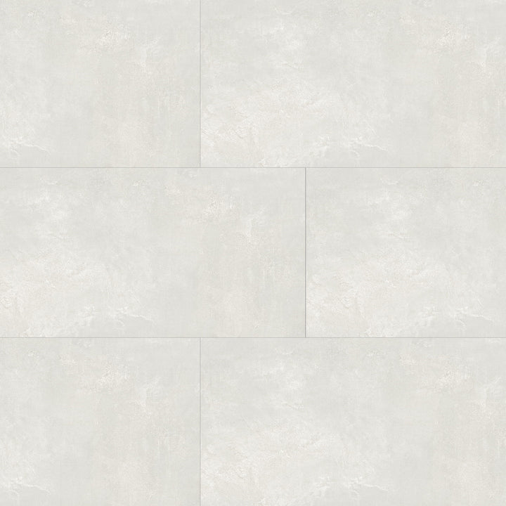 Top angle showcasing the white essential tile, sized 12x24, with a reflective sheen that enhances its deep shade.