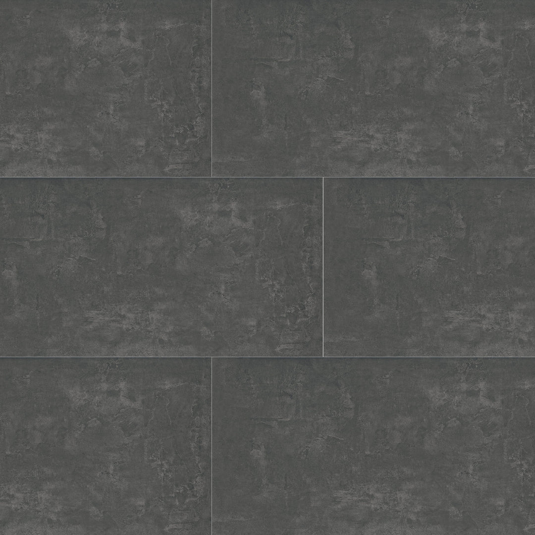 Above shot showcasing the graphite essential tile, sized 12x24, with a matte surface that enhances its rich pigment.