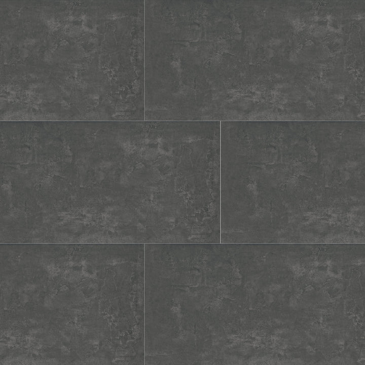 Above shot showcasing the graphite essential tile, sized 12x24, with a matte surface that enhances its rich pigment.