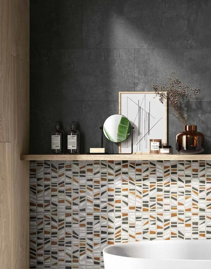 A modern space, featuring graphite essential tile with a matte texture, adding a modern touch to the space.