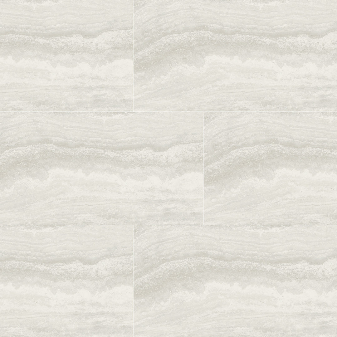 Above shot showcasing the bianco navo tile, sized 12x24, with a reflective sheen that enhances its deep shade.