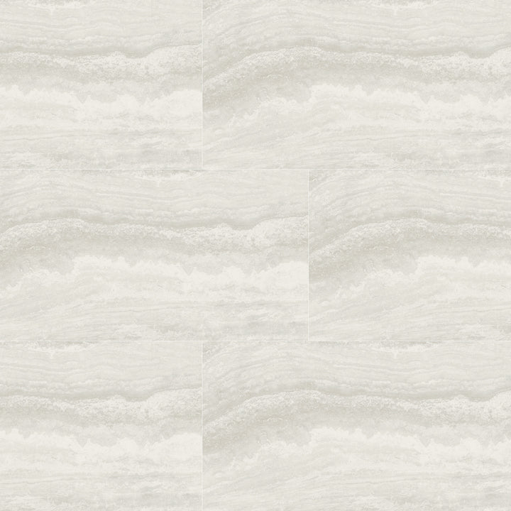 Above shot showcasing the bianco navo tile, sized 12x24, with a reflective sheen that enhances its deep shade.