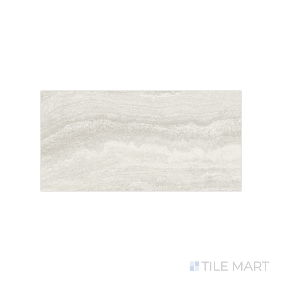 An angled look at the bianco navo tile, highlighting its smooth glaze and the boldness of its warm hue.