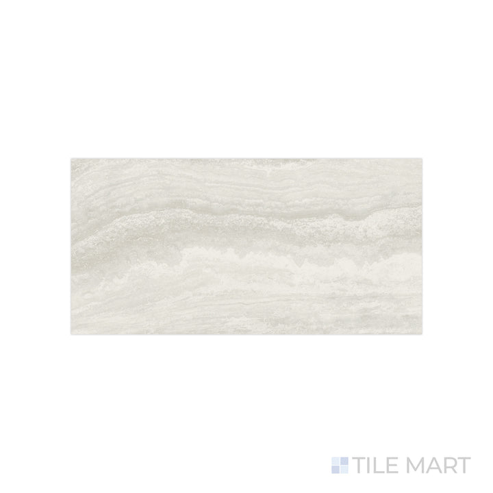 An angled look at the bianco navo tile, highlighting its smooth glaze and the boldness of its warm hue.