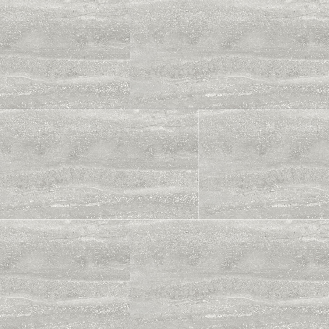 Top angle showcasing the grigio navo tile, sized 12x24, with a matte surface that enhances its deep shade.