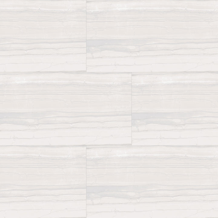 Bird's eye view showcasing the bianco demira tile, sized 11.75x23.6, with a smooth glaze that enhances its rich pigment.