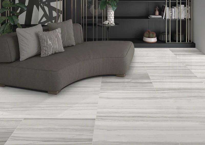 A polished porcelain tile with a refined light grey tone, Demira Light Grey 12x24 adds brightness and elegance.