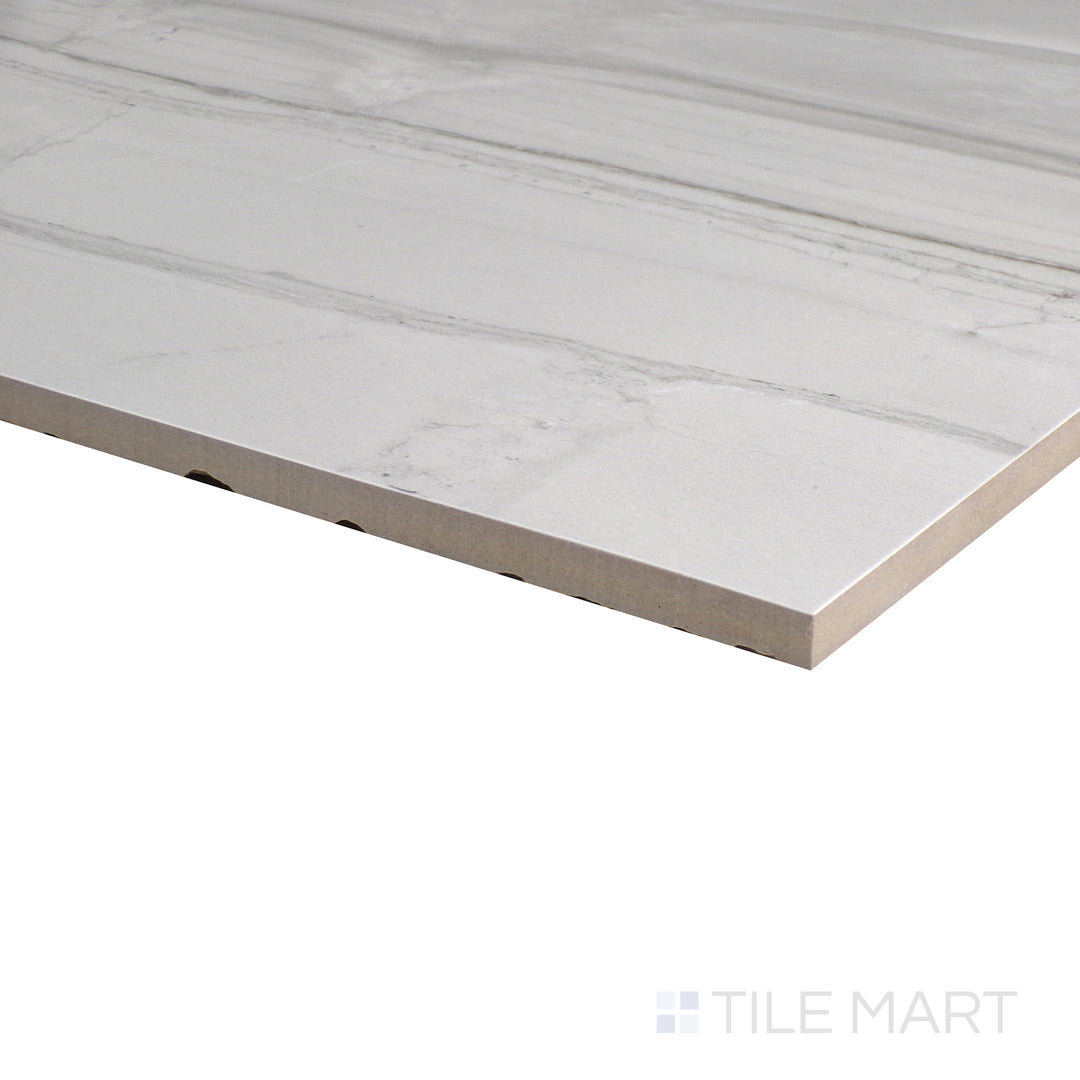 Crisp corner of the 11.75x23.6 demira tile, made from resilient quartz.