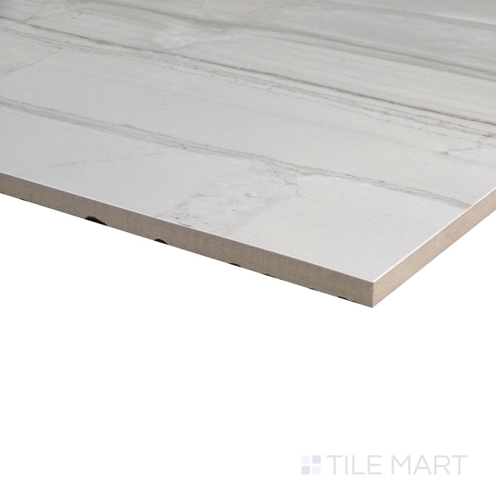 Crisp corner of the 11.75x23.6 demira tile, made from resilient quartz.