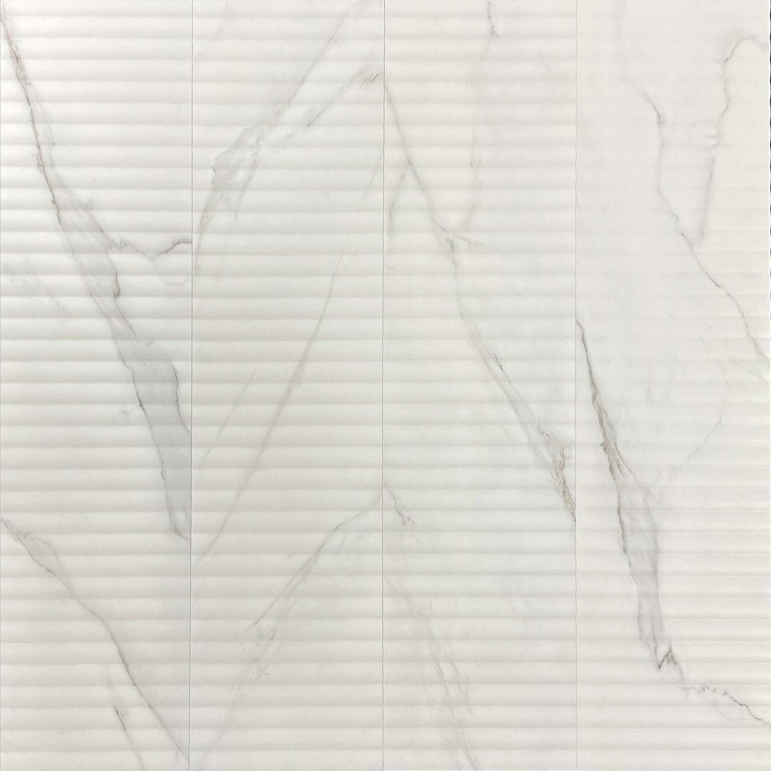 Top angle showcasing the white thomas tile, sized 11.8x35.4, with a smooth glaze that enhances its soft undertone.