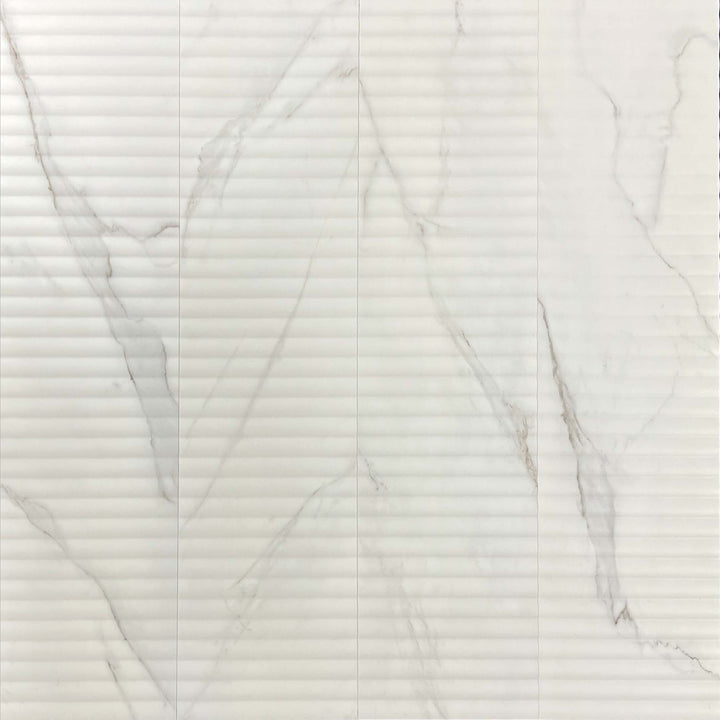 Top angle showcasing the white thomas tile, sized 11.8x35.4, with a smooth glaze that enhances its soft undertone.