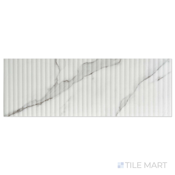 An angled look at the white thomas tile, highlighting its smooth glaze and the boldness of its rich pigment.