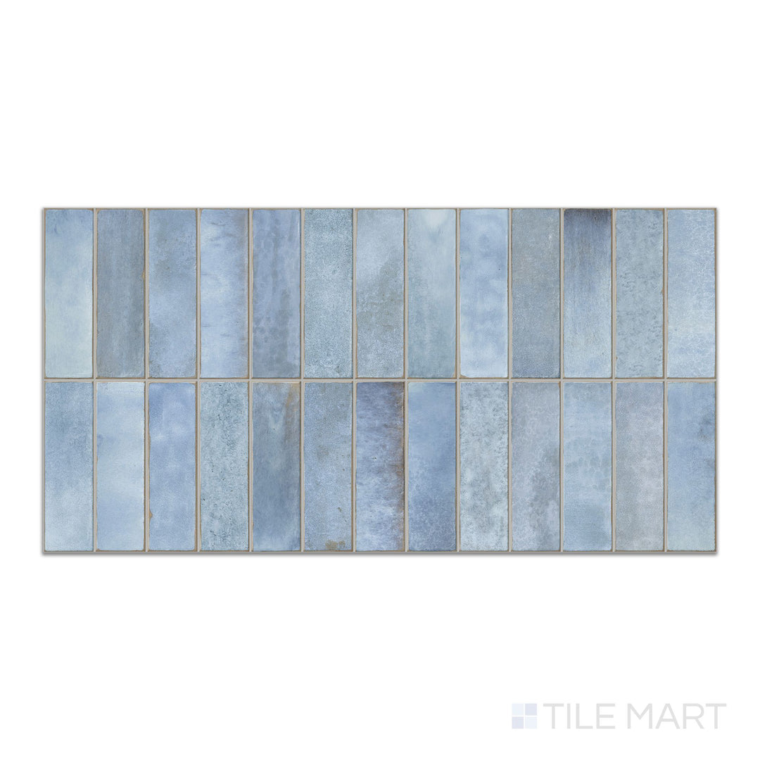 Top-down view of a single Decoris Artis Light Blue tile, highlighting the glossy surface and vibrant color depth.