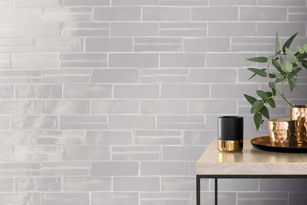 Casablanca Pearl Gray 2X6 Glossy Ceramic Subway Extruded Tile