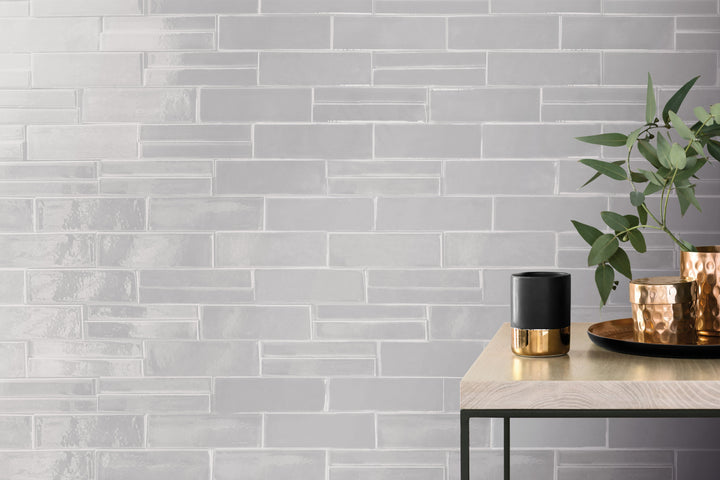 Casablanca Pearl Gray 2X6 Glossy Ceramic Subway Extruded Tile