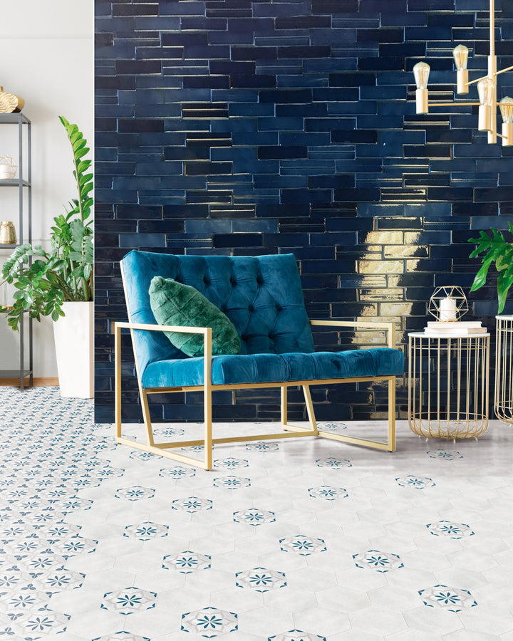 Casablanca Ocean Blue 2X6 Glossy Ceramic Subway Extruded Tile