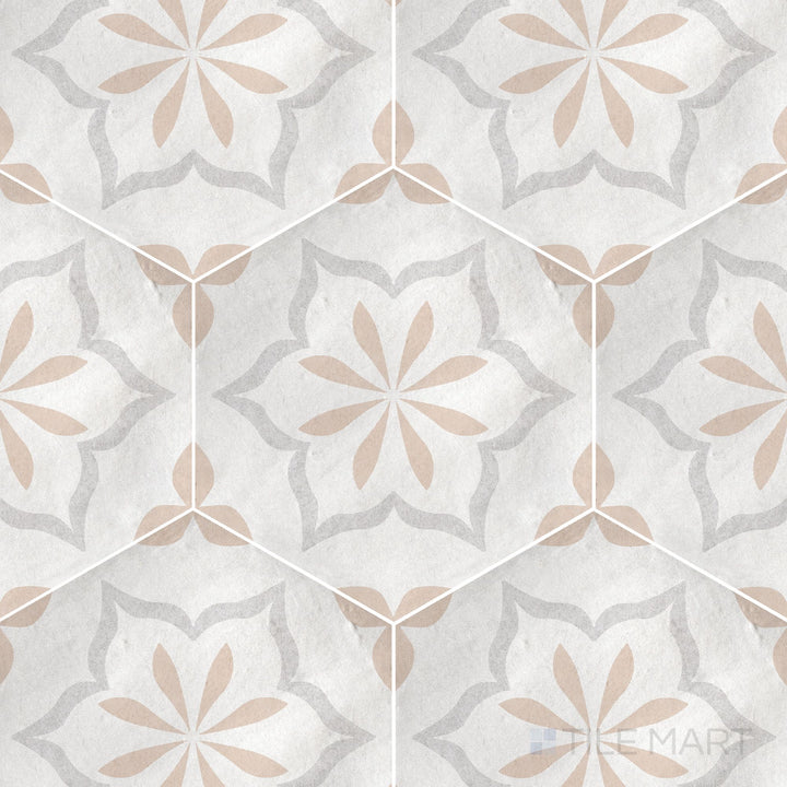 Casablanca Champagne Flower Deco 5.5X6 Hexagon Matte Porcelain Rectified Tile