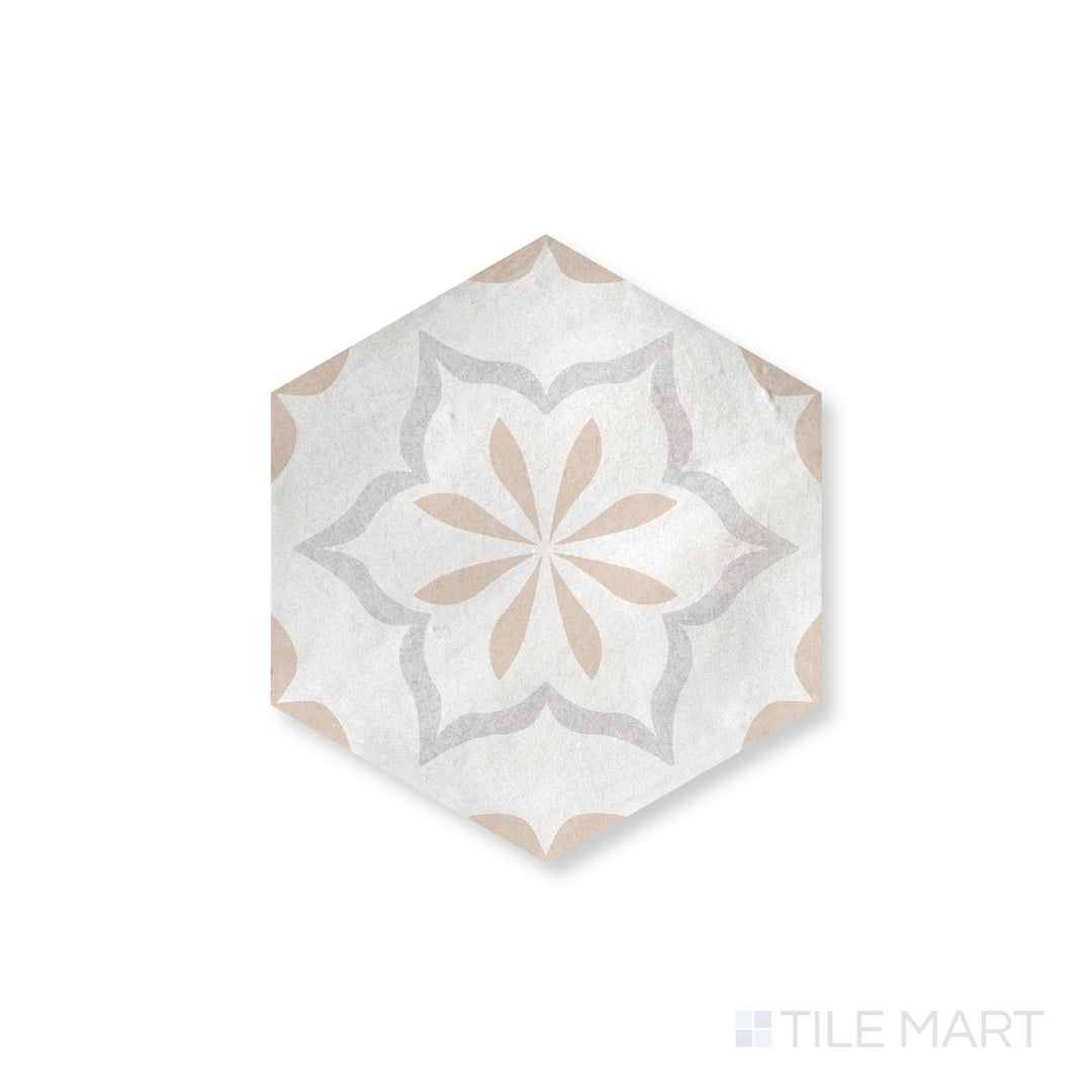 Casablanca Champagne Flower Deco 5.5X6 Hexagon Matte Porcelain Rectified Tile