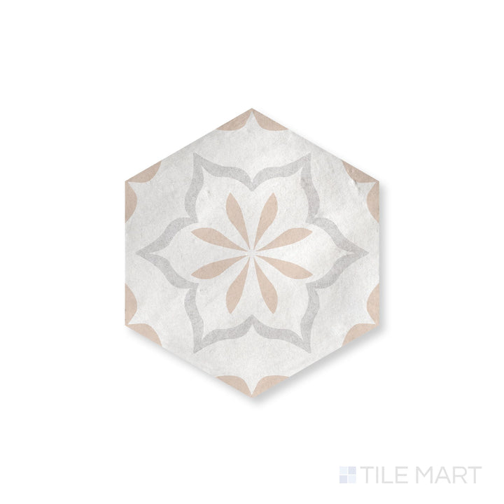 Casablanca Champagne Flower Deco 5.5X6 Hexagon Matte Porcelain Rectified Tile