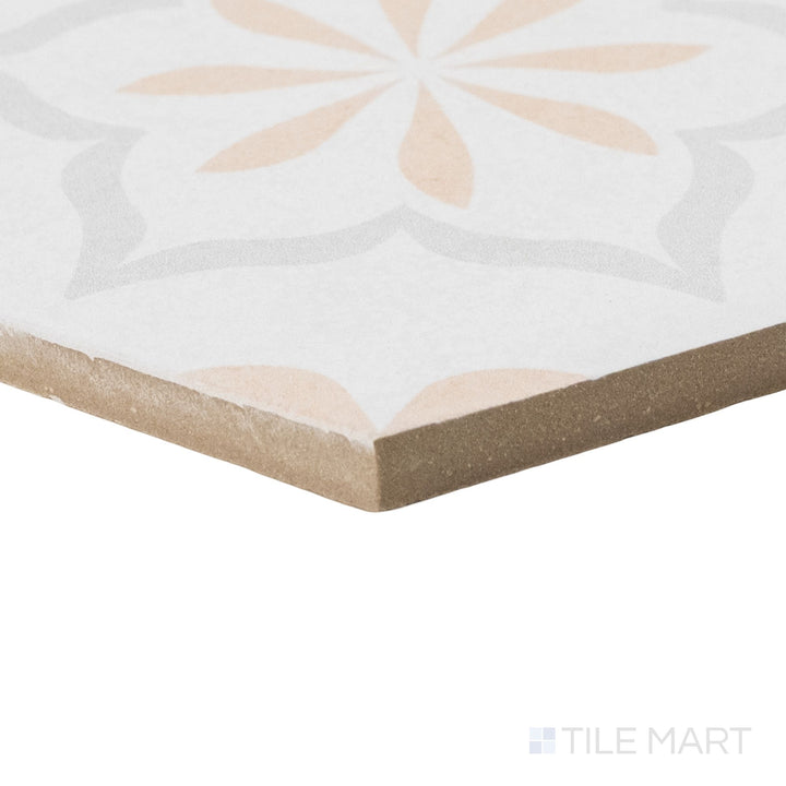 Casablanca Champagne Flower Deco 5.5X6 Hexagon Matte Porcelain Rectified Tile