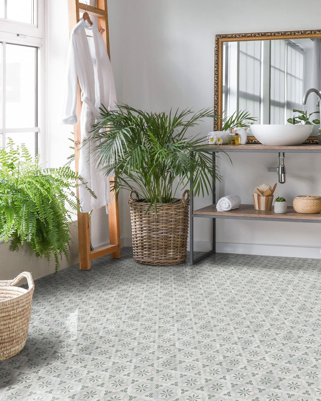Casablanca Emerald Flower Deco 5.5X6 Hexagon Matte Porcelain Rectified Tile