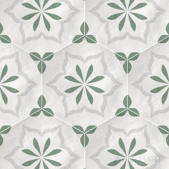 Casablanca Emerald Flower Deco 5.5X6 Hexagon Matte Porcelain Rectified Tile
