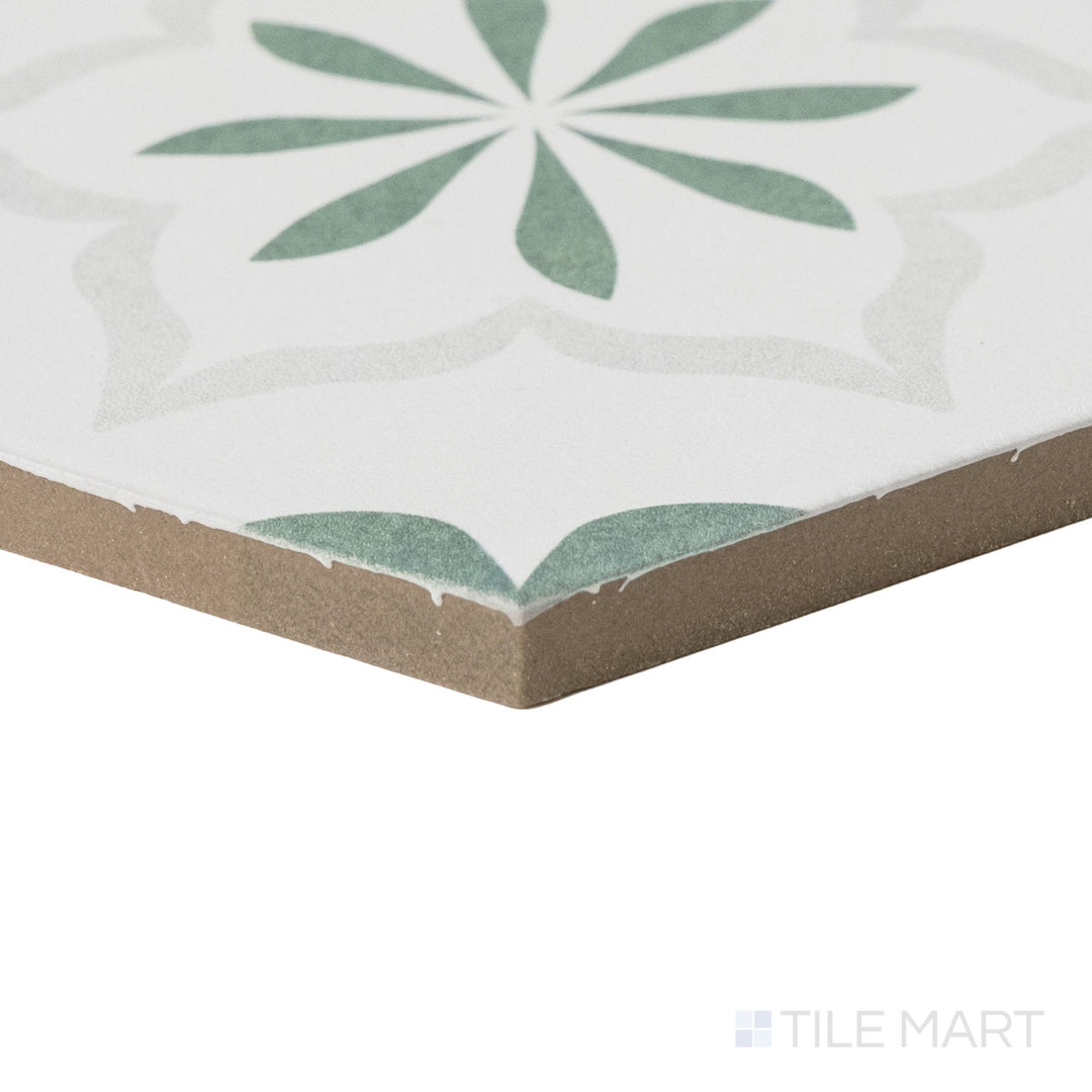 Casablanca Emerald Flower Deco 5.5X6 Hexagon Matte Porcelain Rectified Tile