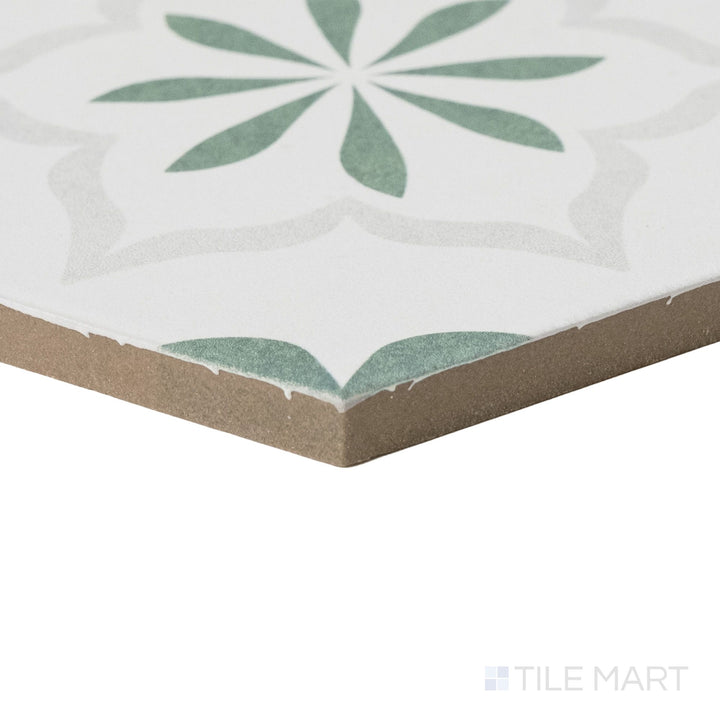 Casablanca Emerald Flower Deco 5.5X6 Hexagon Matte Porcelain Rectified Tile