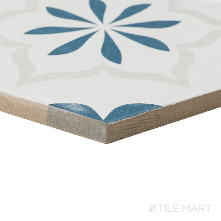 Casablanca Ocean Blue Flower Deco 5.5X6 Hexagon Matte Porcelain Rectified Tile