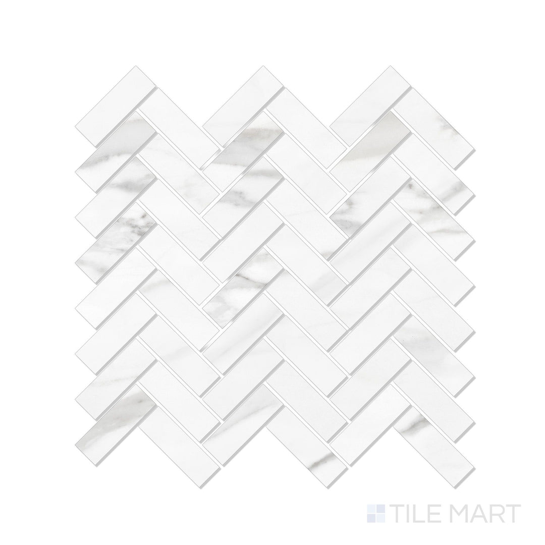 Classics 2.0 Calacatta Lincoln 1X3 Herringbone Gloss Porcelain Mosaic