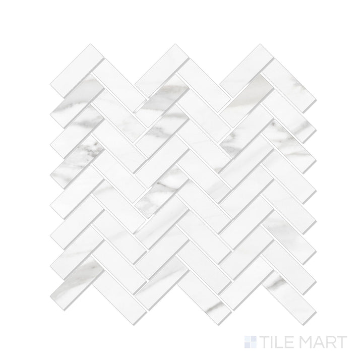 Classics 2.0 Calacatta Lincoln 1X3 Herringbone Gloss Porcelain Mosaic