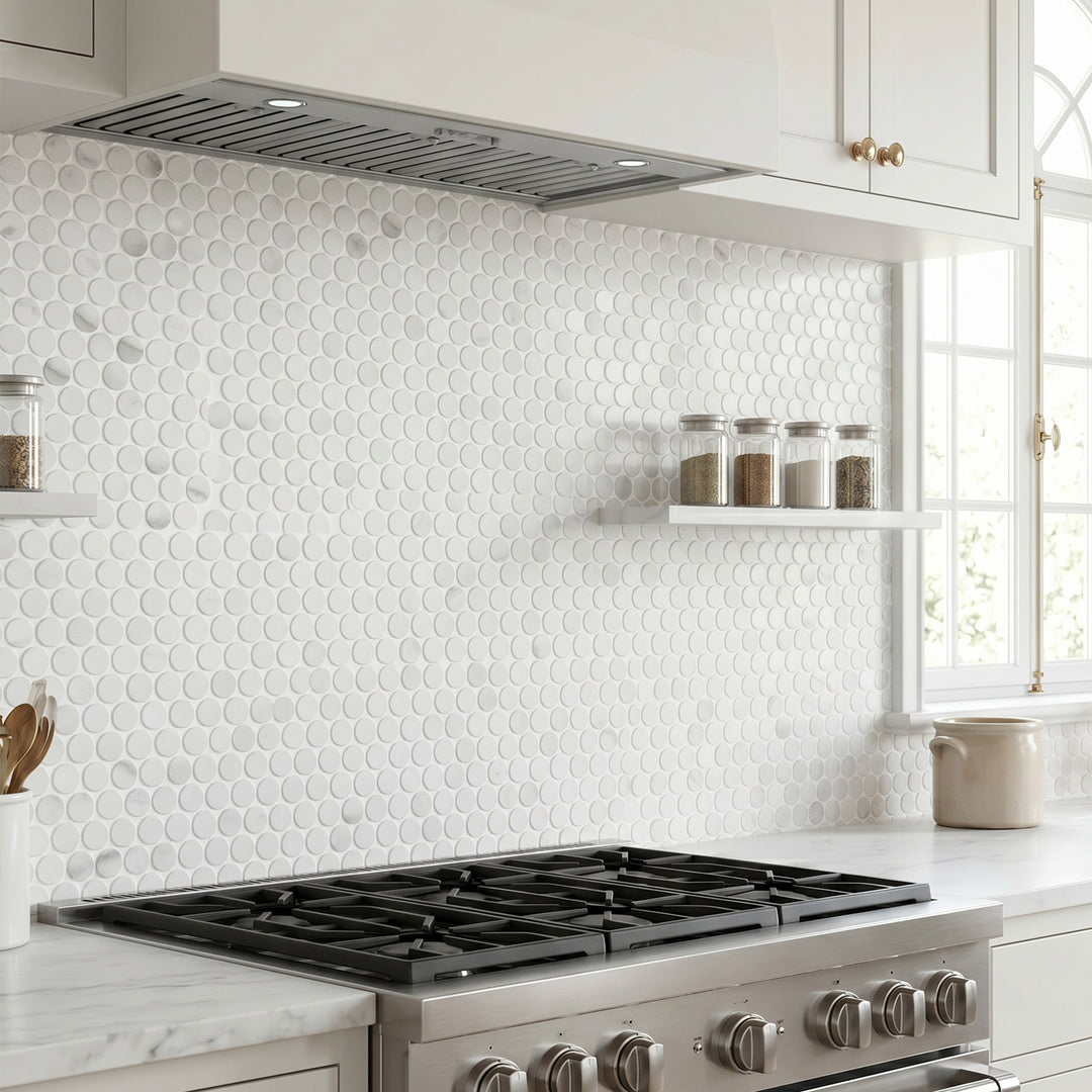 Classics 2.0 Calacatta Lincoln 1" Penny Round Matte Porcelain Mosaic